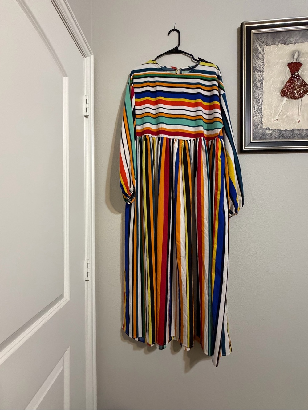 SHEIN Teal, Yellow and Black Striped Midi Dress